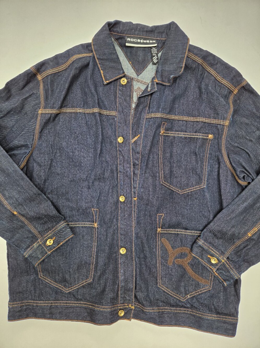 Vintage Rocawear embroidered dark blue denim jacket y2k streetwear size 2XL - Picture 2 of 8